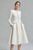 Load image into Gallery viewer, Ivory Tweed A Line Long Sleeves Midi Pageant Interview Dress with Pockets