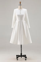 Load image into Gallery viewer, Ivory Tweed A Line Long Sleeves Midi Pageant Interview Dress with Pockets