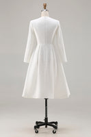 Load image into Gallery viewer, Ivory Tweed A Line Long Sleeves Midi Pageant Interview Dress with Pockets