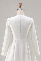Load image into Gallery viewer, Ivory Tweed A Line Midi Pageant Interview Dress with Sleeves