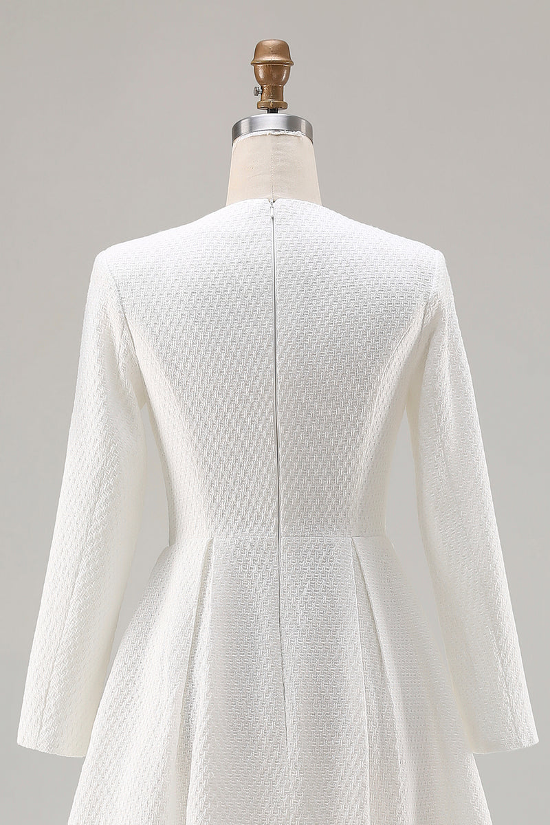 Load image into Gallery viewer, Ivory Tweed A Line Midi Pageant Interview Dress with Sleeves