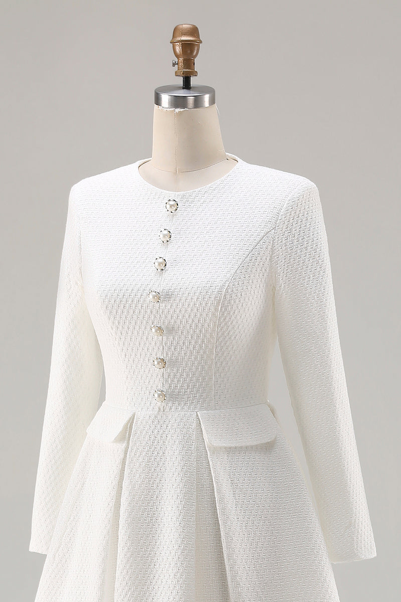 Load image into Gallery viewer, Ivory Tweed A Line Midi Pageant Interview Dress with Sleeves