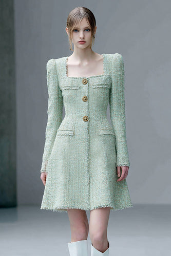Mint Green A Line Tweed Short Homecoming Dress with Sleeves