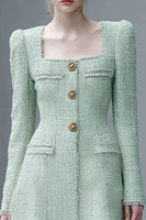 Load image into Gallery viewer, Mint Green A Line Tweed Short Homecoming Dress with Sleeves