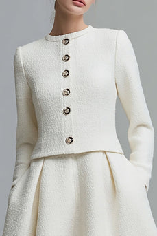 Ivory 2 Piece Tweed Midi Homecoming Outfits with Buttons
