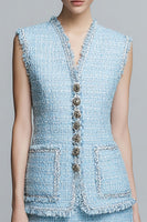 Load image into Gallery viewer, Sky Blue 2 Piece Tweed Short Homecoming Outfits with Ruffles