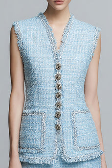 Sky Blue 2 Piece Tweed Short Homecoming Outfits with Ruffles