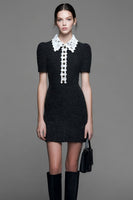 Load image into Gallery viewer, Black Collar Neck Tweed Tight Short Homecoming Dress with Lace