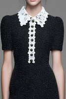 Load image into Gallery viewer, Black Collar Neck Tweed Tight Short Homecoming Dress with Lace
