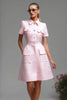 Load image into Gallery viewer, Pink Short Sleeves Tweed Homecoming Dress with Buttons