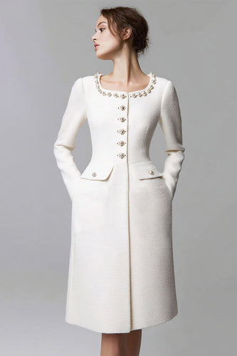 Ivory Tweed Scoop Neck Tight Short Pageant Interview Dress with Pearls