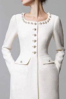 Ivory Tweed Scoop Neck Tight Short Pageant Interview Dress with Pearls