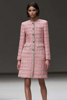Load image into Gallery viewer, Pink Tweed Plaid Tight Short Homecoming Dress with Sleeves