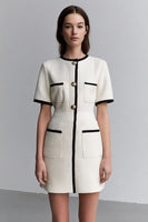 Load image into Gallery viewer, Ivory Tweed Round Neck Tight Short Pageant Interview Dress with Sleeves