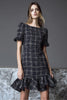 Load image into Gallery viewer, Black Plaid Tweed Tight Short Homecoming Outfits with Ruffles