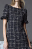 Load image into Gallery viewer, Black Plaid Tweed Tight Short Homecoming Outfits with Ruffles