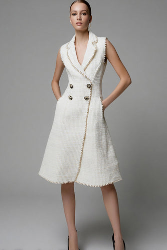 Ivory Notched Lapel Tweed Short Homecoming Outfits with Pockets