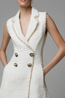 Ivory Notched Lapel Tweed Short Homecoming Outfits with Pockets