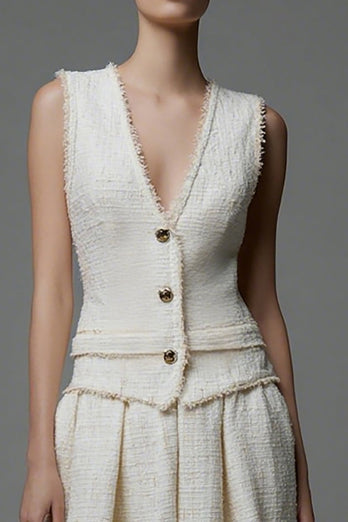 Ivory Tweed 2 Piece Short Homecoming Outfits with Buttons