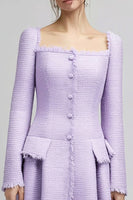 Load image into Gallery viewer, Lilac Tweed Square Neck Midi Homecoming Outfits with Long Sleeves