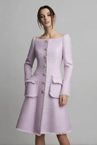 Lilac Boat Neck Tweed A Line Short Homecoming Dress
