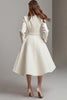 Load image into Gallery viewer, Ivory Tweed Boat Neck A Line Midi Homecoming Outfits with Belts