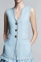 Load image into Gallery viewer, Sky Blue Tweed 2 Piece Short Homecoming Outfits with Ruffles