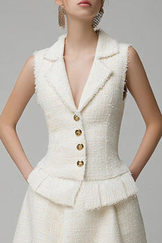 Ivory 2 Piece Tweed Notched Lapel Short Homecoming Outfits