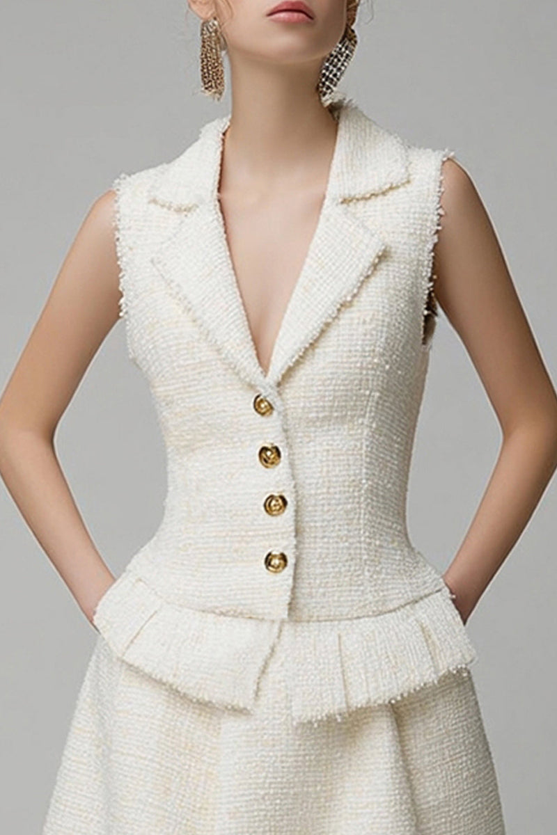 Load image into Gallery viewer, Ivory 2 Piece Tweed Notched Lapel Short Homecoming Outfits