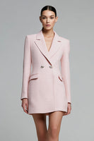 Load image into Gallery viewer, Pink Tweed Notched Lapel Short Pencil Blazer Dress with Sleeves