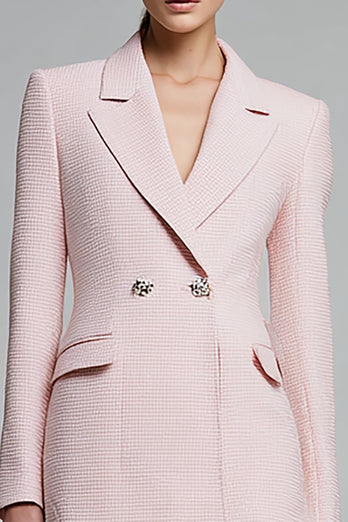 Pink Tweed Notched Lapel Short Pencil Blazer Dress with Sleeves