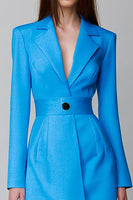 Load image into Gallery viewer, Blue Pencil Notched Lapel Short Blazer Dress with Sleeves