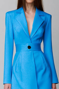 Blue Pencil Notched Lapel Short Blazer Dress with Sleeves