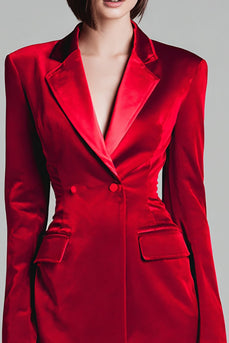 Red Notched Lapel Velvet Short Blazer Dress with Sleeves