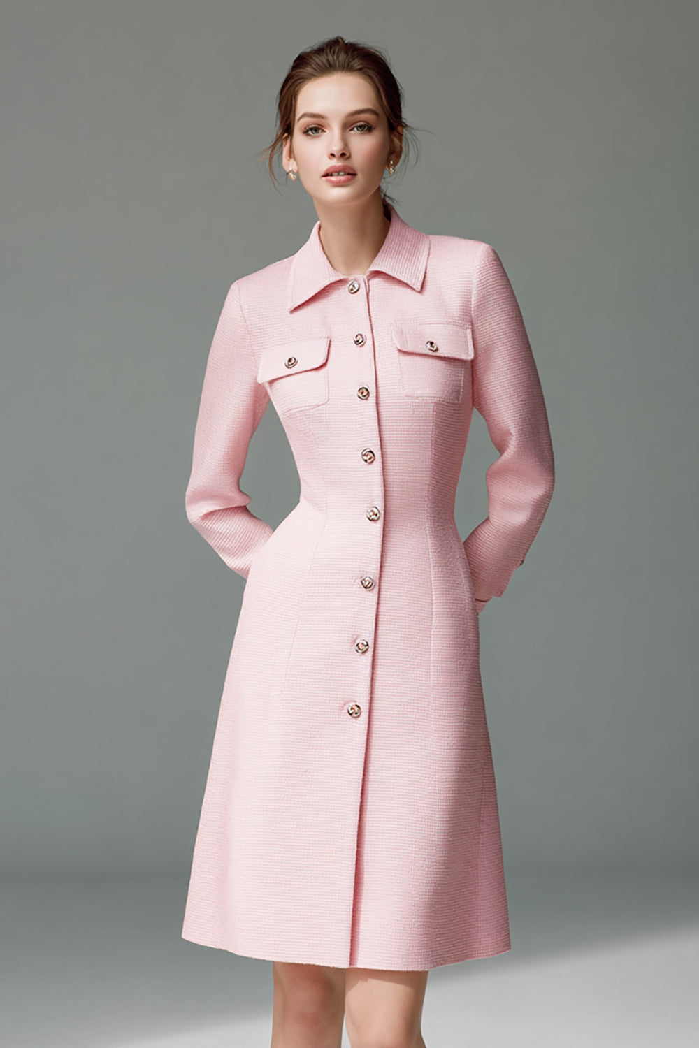 Pink Collar Single Breasted Short Blazer Dress with Sleeves