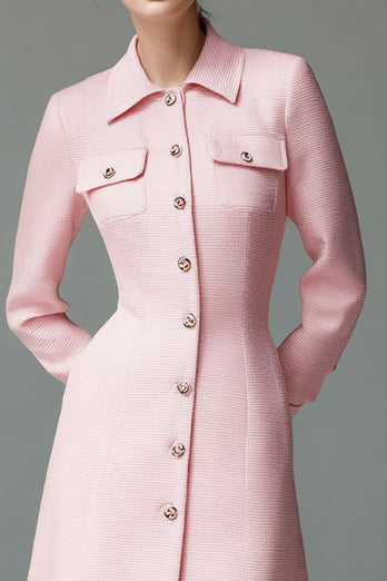 Pink Collar Single Breasted Short Blazer Dress with Sleeves
