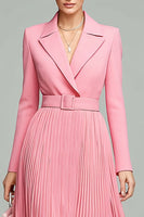Load image into Gallery viewer, Pink A Line Pleated Midi Blazer Dress with Belt