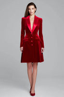 Load image into Gallery viewer, Burgundy Velvet Single Breasted Short Blazer Dress with Sleeves