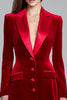 Load image into Gallery viewer, Burgundy Velvet Single Breasted Short Blazer Dress with Sleeves