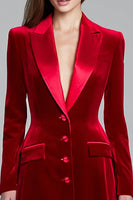 Load image into Gallery viewer, Burgundy Velvet Single Breasted Short Blazer Dress with Sleeves