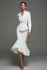 Load image into Gallery viewer, Ivory Satin Notched Lapel Ruffled Midi Blazer Dress with Sleeves