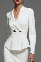 Load image into Gallery viewer, Ivory Satin Notched Lapel Ruffled Midi Blazer Dress with Sleeves