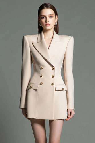 Champagne Satin Peak Lapel Short Blazer Dress with Sleeves