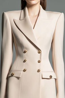 Champagne Satin Peak Lapel Short Blazer Dress with Sleeves