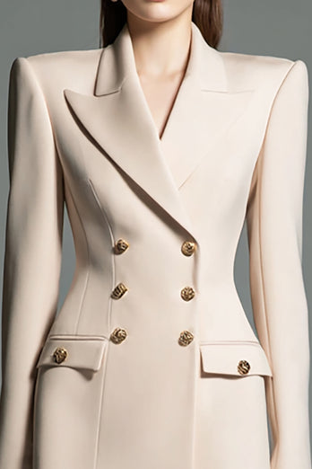Champagne Satin Peak Lapel Short Blazer Dress with Sleeves