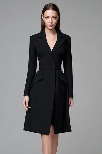 Black Peak Lapel Short Blazer Dress with Sleeves