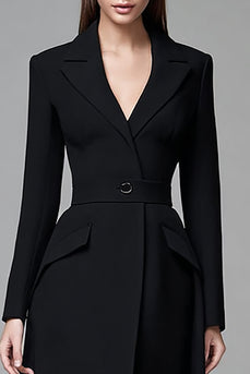 Black Peak Lapel Short Blazer Dress with Sleeves