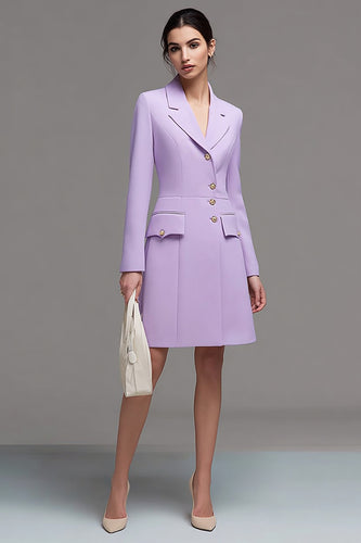 Lilac Notched Lapel Single Breasted Short Blazer Dress with Sleeves