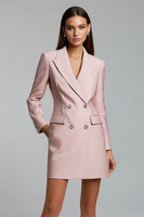Load image into Gallery viewer, Pink Pencil Peak Lapel Double Breasted Short Blazer Dress with Sleeves