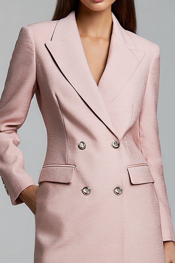 Pink Pencil Peak Lapel Double Breasted Short Blazer Dress with Sleeves